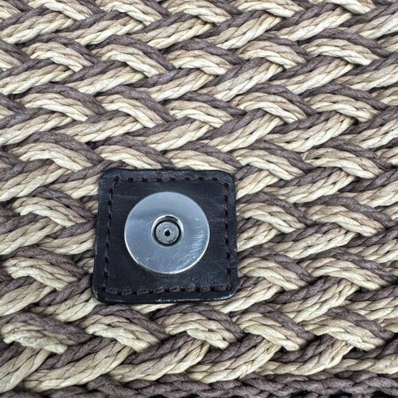 BRIGHTON Handbag Straw Crossbody Shoulder Purse Brown Leather Flower Lined Charm - Picture 13 of 16